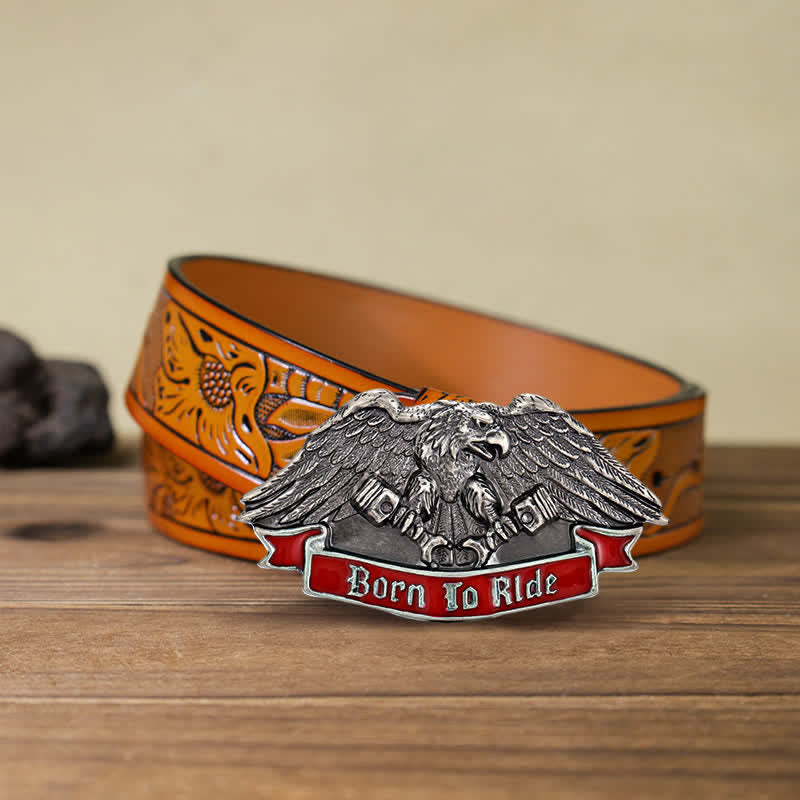 Cintura in pelle con fibbia "Born To Ride Eagle" fai da te da uomo