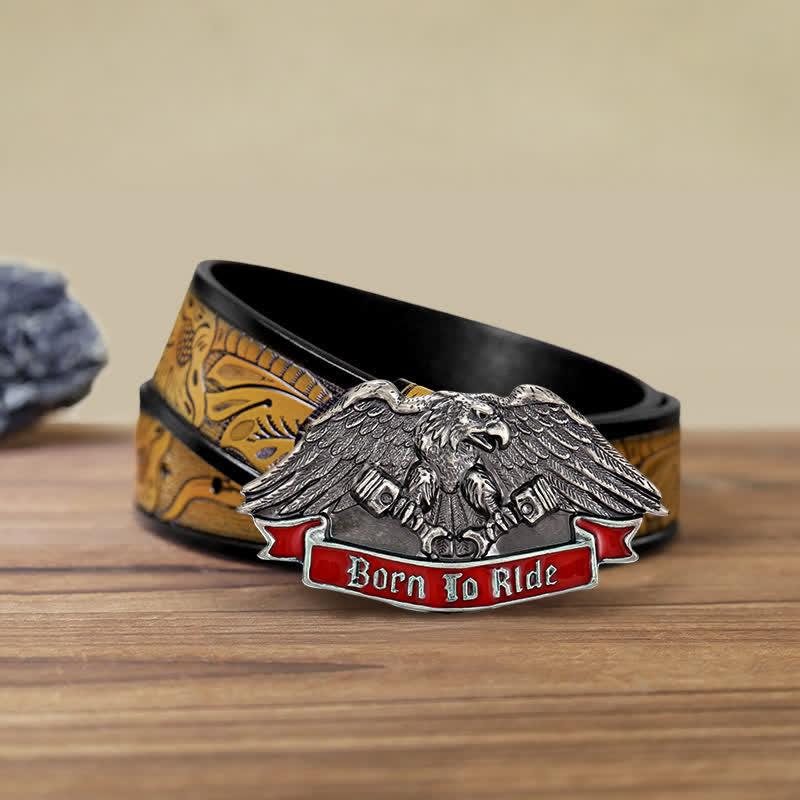 Cintura in pelle con fibbia "Born To Ride Eagle" fai da te da uomo