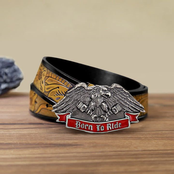 Cintura in pelle con fibbia "Born To Ride Eagle" fai da te da uomo