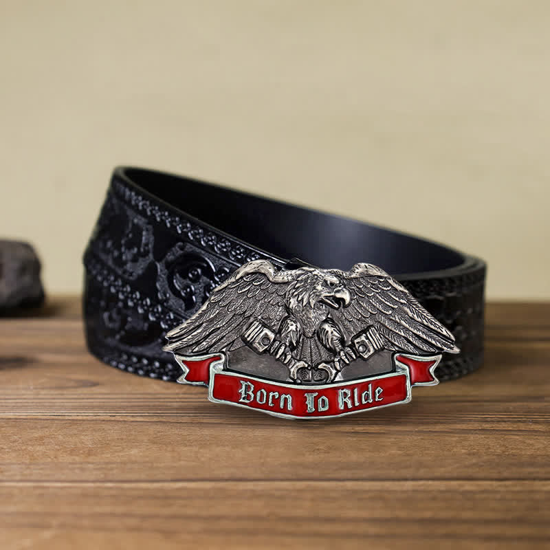 Cintura in pelle con fibbia "Born To Ride Eagle" fai da te da uomo