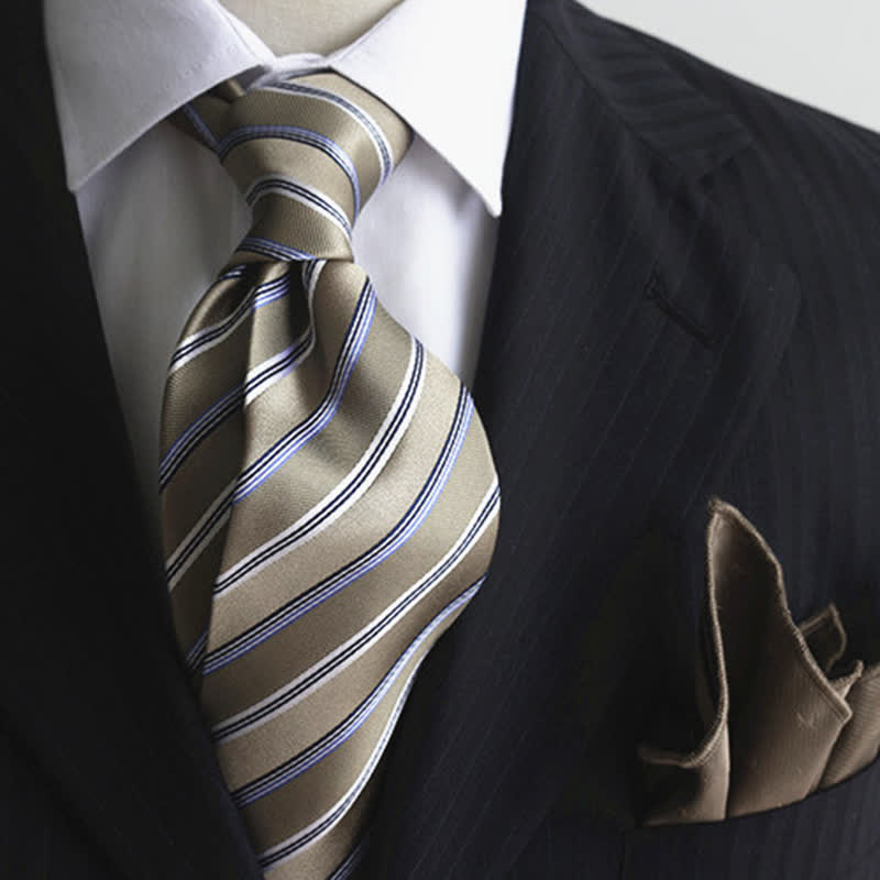 Cravatta classica da uomo a righe larghe in vera seta
