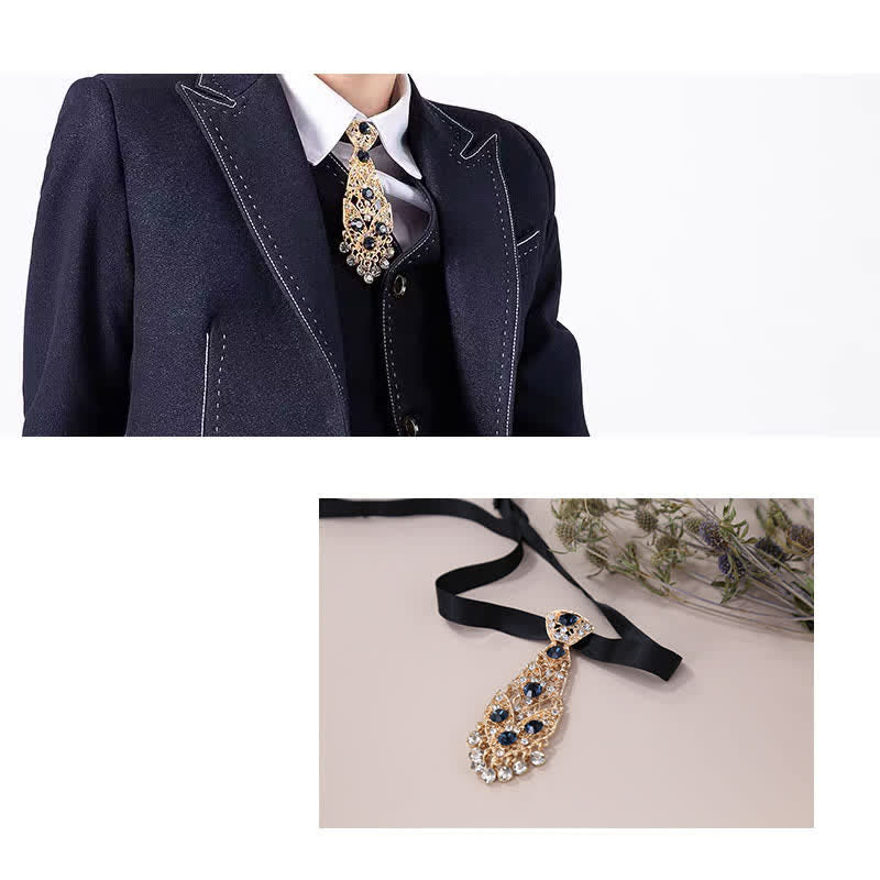 Cravatta da uomo con strass e cristalli, corta e glitterata, da sposa - image 5