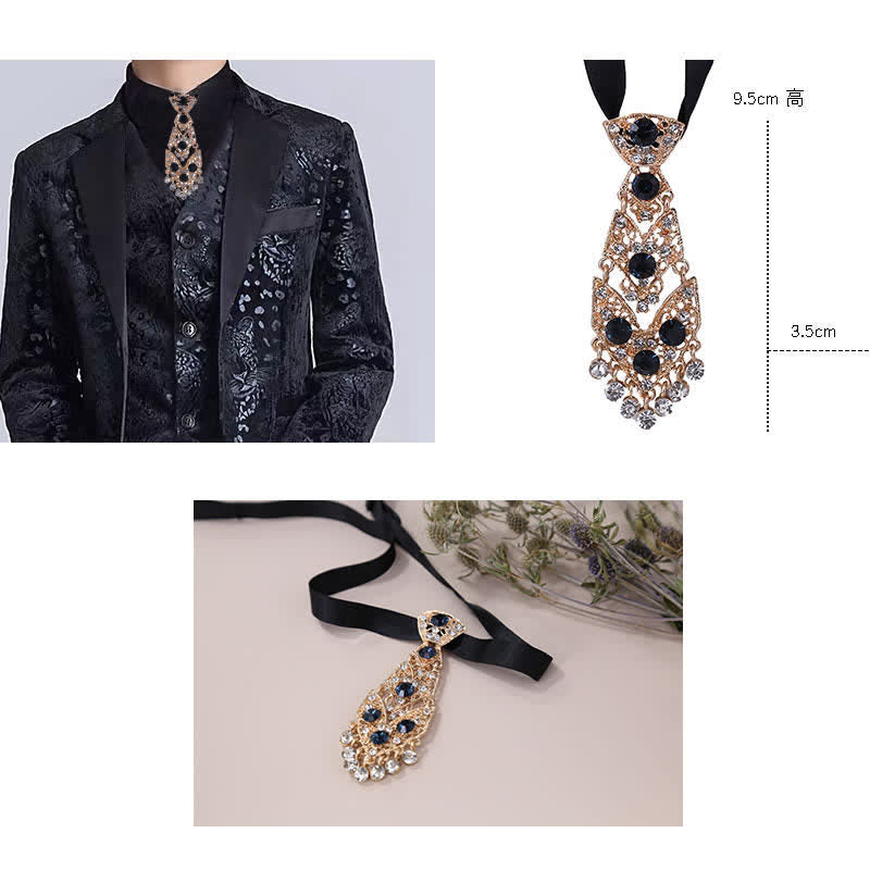 Cravatta da uomo con strass e cristalli, corta e glitterata, da sposa