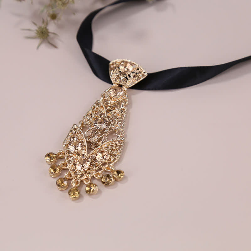 Cravatta da uomo con strass e cristalli, corta e glitterata, da sposa - Oro - image 8