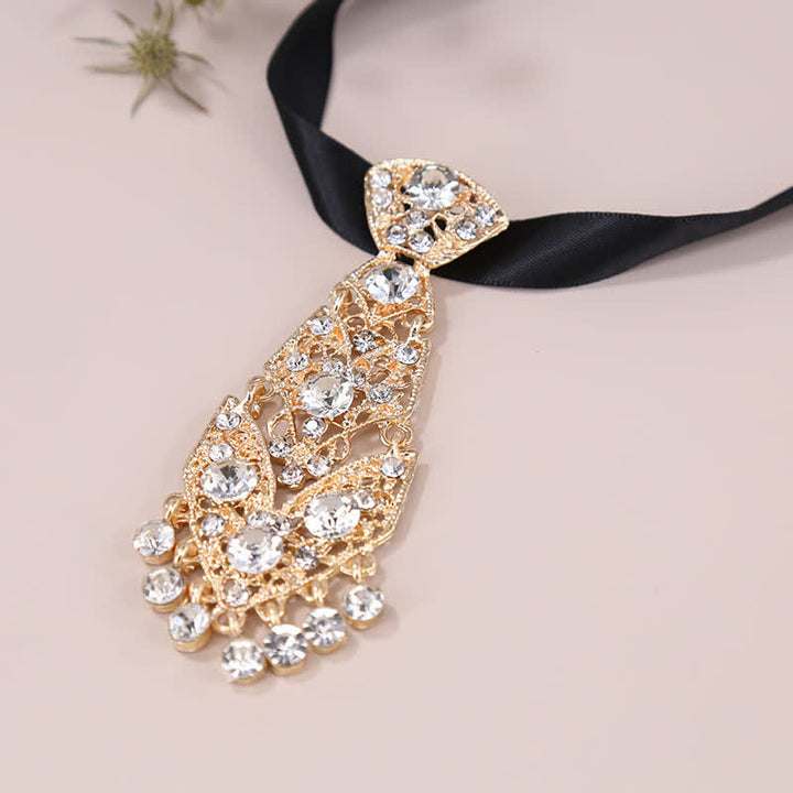 Cravatta da uomo con strass e cristalli, corta e glitterata, da sposa