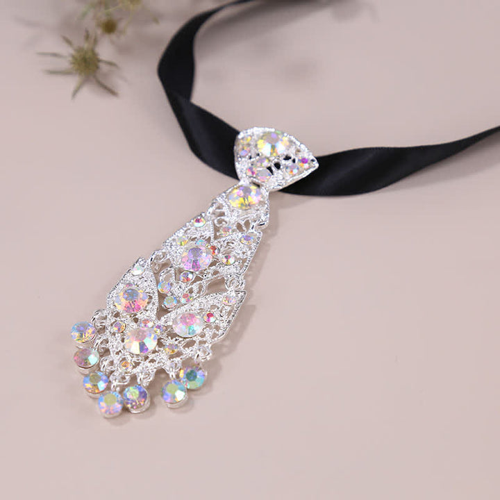 Cravatta da uomo con strass e cristalli, corta e glitterata, da sposa - Colorato - image 9