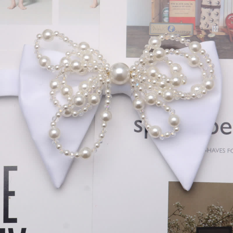 Papillon oversize a punta con perle finte uniche da uomo - Bianco - image 1