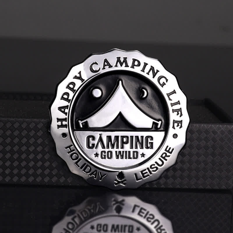 Adesivo per auto in metallo Happy Camping Life Go Wild