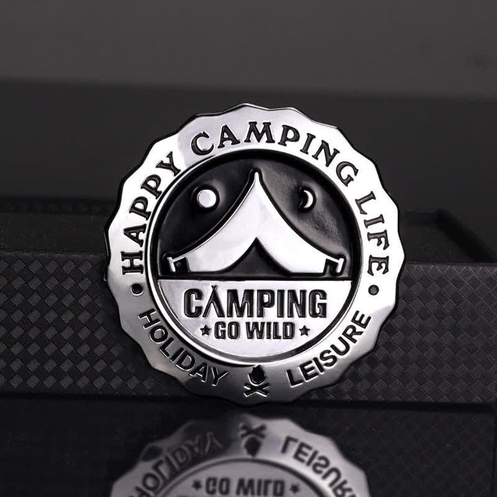 Adesivo per auto in metallo Happy Camping Life Go Wild