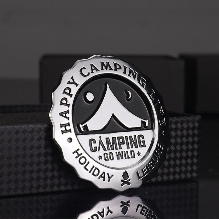 Adesivo per auto in metallo Happy Camping Life Go Wild