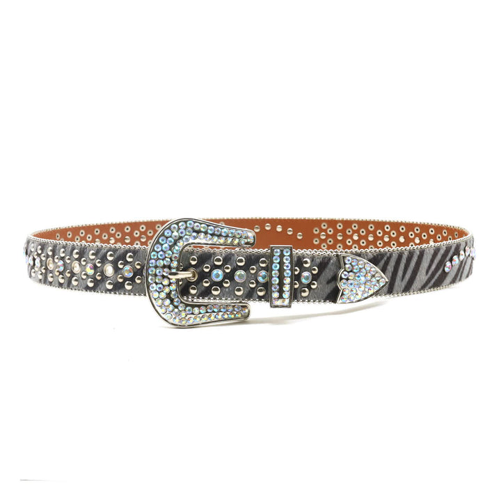 Cintura unisex in pelle con stampa zebra e strass unici