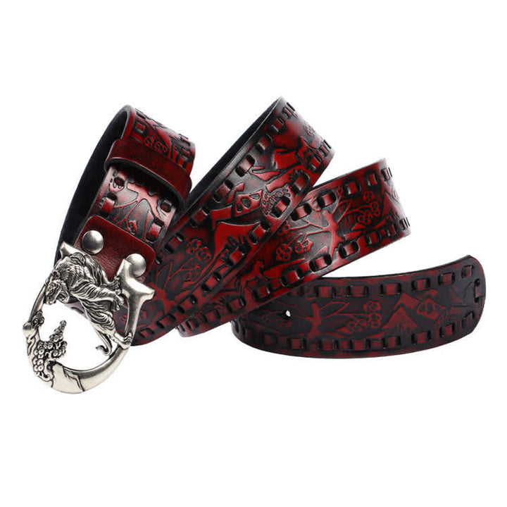 Cintura unisex in pelle con fibbia incisa con tigri retrò