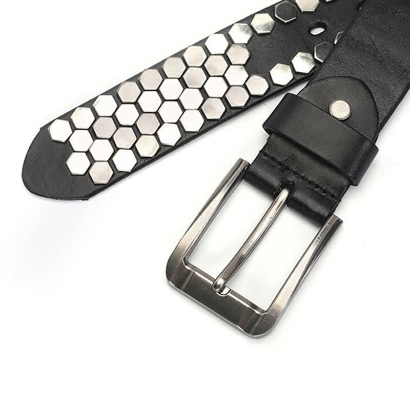 Cintura unisex in pelle con borchie esagonali