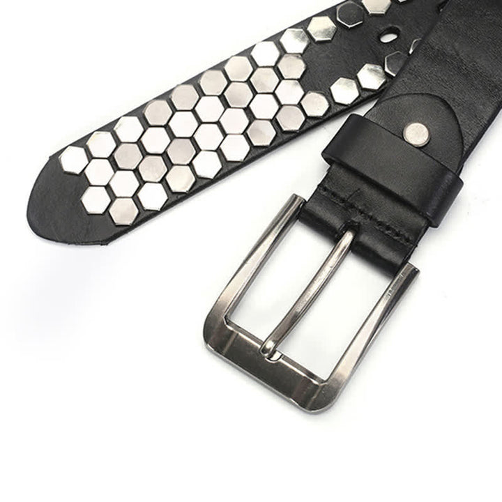 Cintura unisex in pelle con borchie esagonali