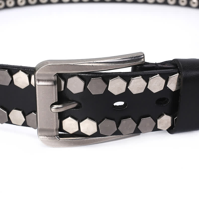Cintura unisex in pelle con borchie esagonali
