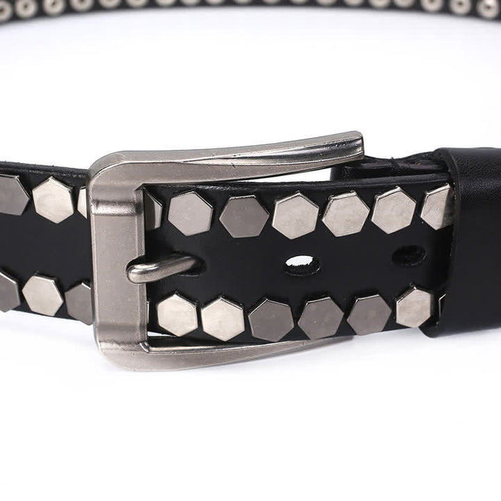 Cintura unisex in pelle con borchie esagonali