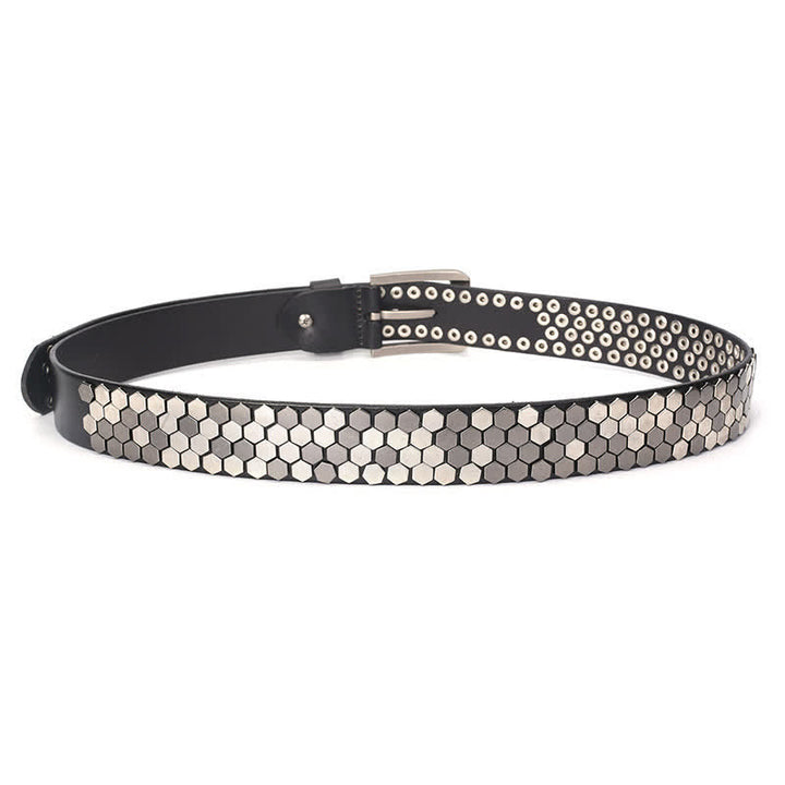 Cintura unisex in pelle con borchie esagonali