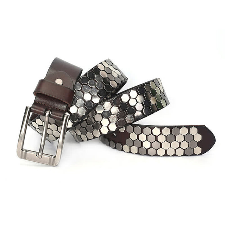 Cintura unisex in pelle con borchie esagonali