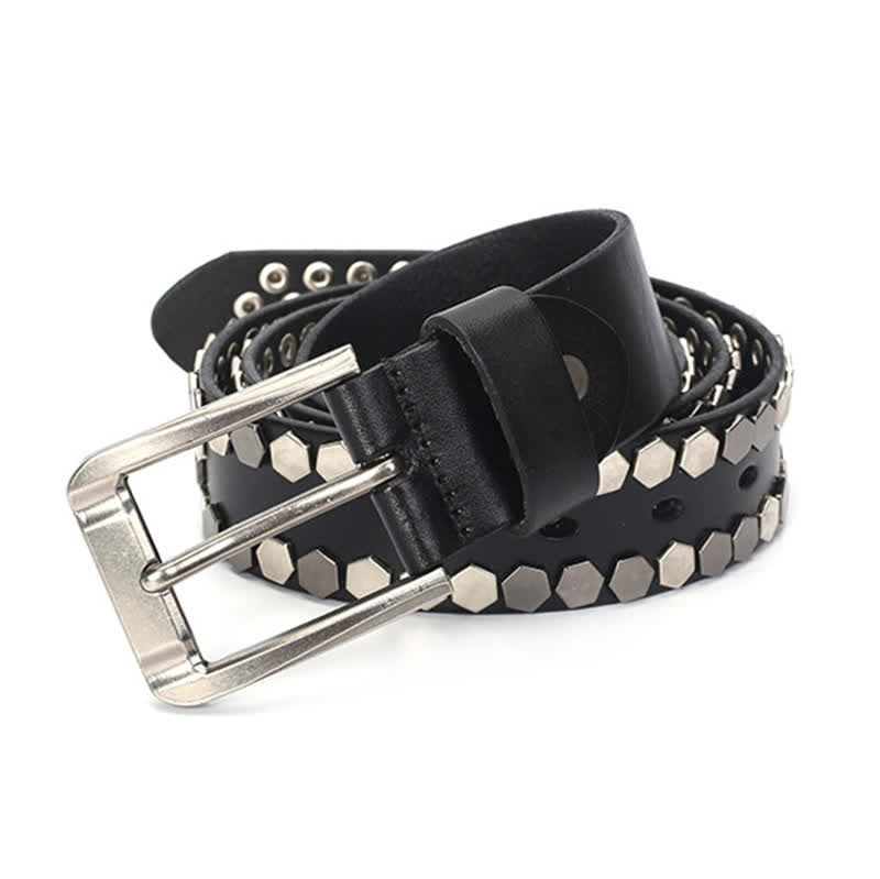 Cintura unisex in pelle con borchie esagonali