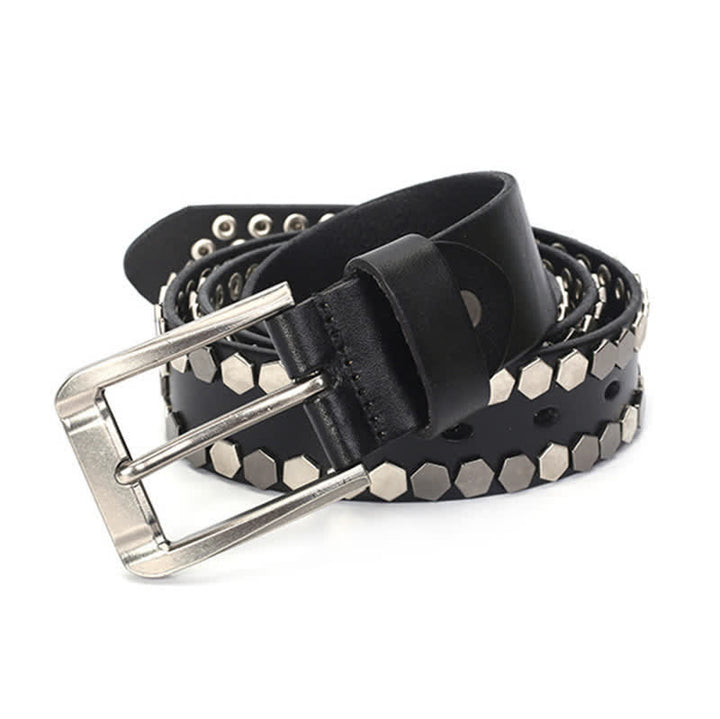 Cintura unisex in pelle con borchie esagonali