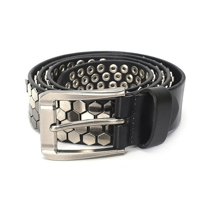 Cintura unisex in pelle con borchie esagonali