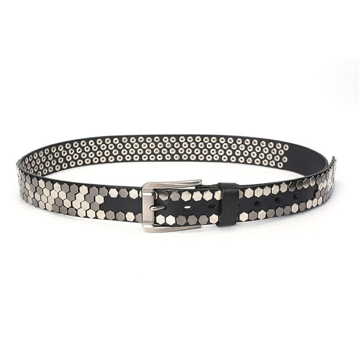 Cintura unisex in pelle con borchie esagonali