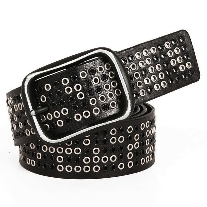 Cintura unisex in pelle punk da cowboy con borchie in metallo pesante - Nero - 44 - image 0