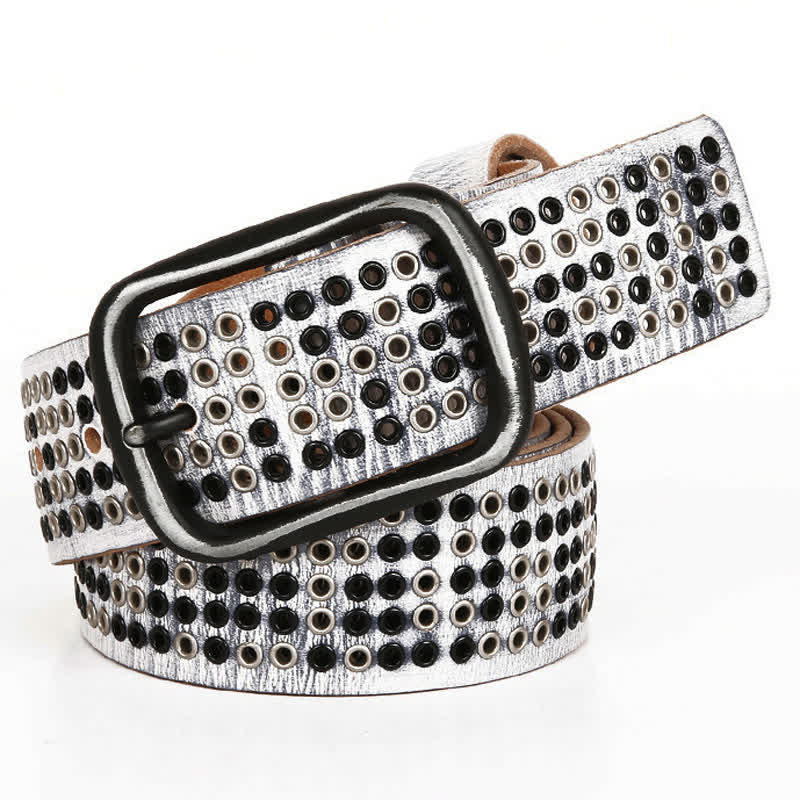 Cintura unisex in pelle punk da cowboy con borchie in metallo pesante - Bianco - 44 - image 11
