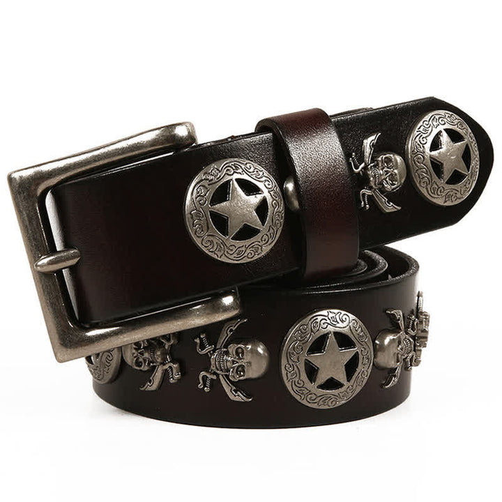 Cintura in pelle unisex con teschio e stella in stile punk - Marrone - 44 - image 13
