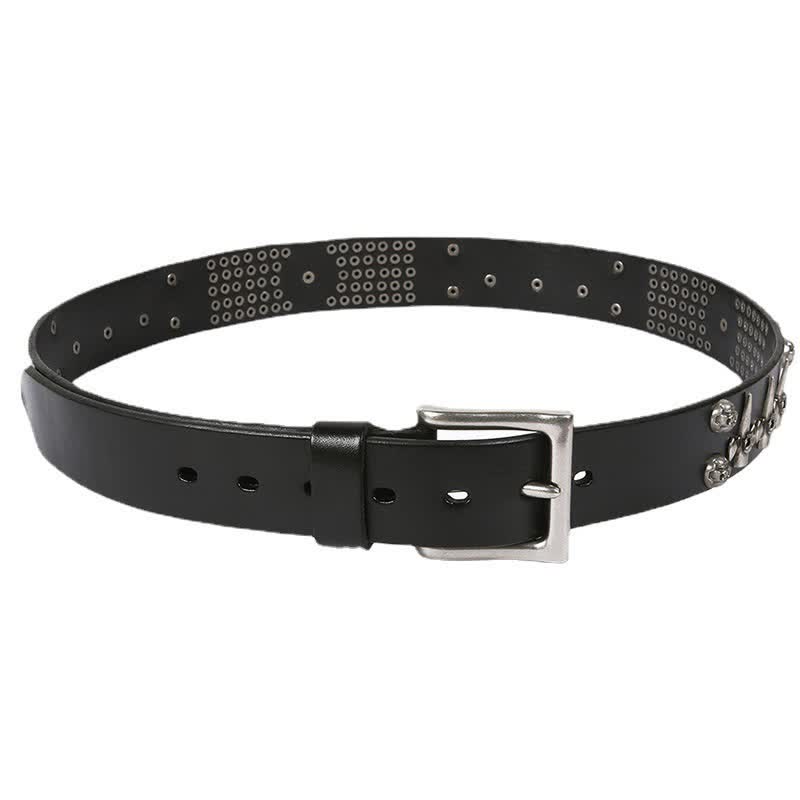 Cintura unisex in pelle con borchie a croce e teschio
