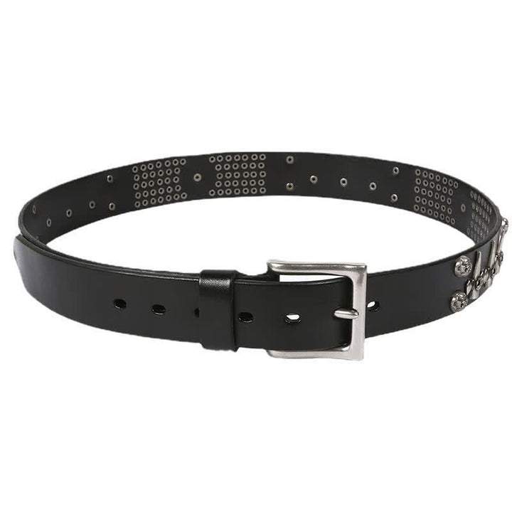 Cintura unisex in pelle con borchie a croce e teschio