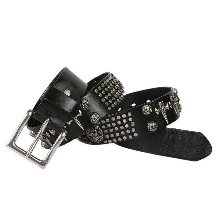 Cintura unisex in pelle con borchie a croce e teschio