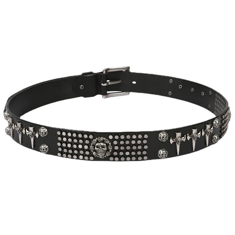 Cintura unisex in pelle con borchie a croce e teschio