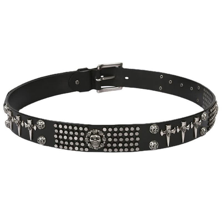 Cintura unisex in pelle con borchie a croce e teschio