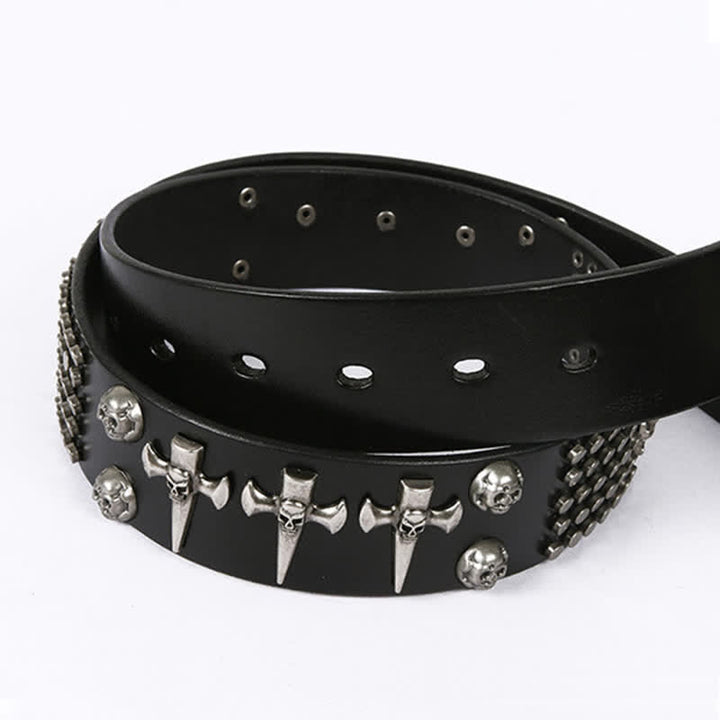 Cintura unisex in pelle con borchie a croce e teschio - image 6