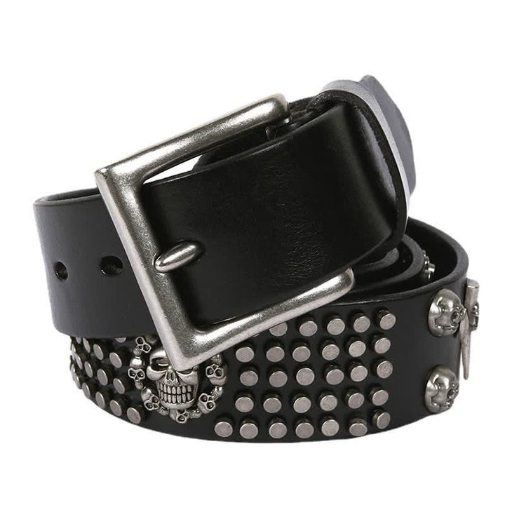 Cintura unisex in pelle con borchie a croce e teschio
