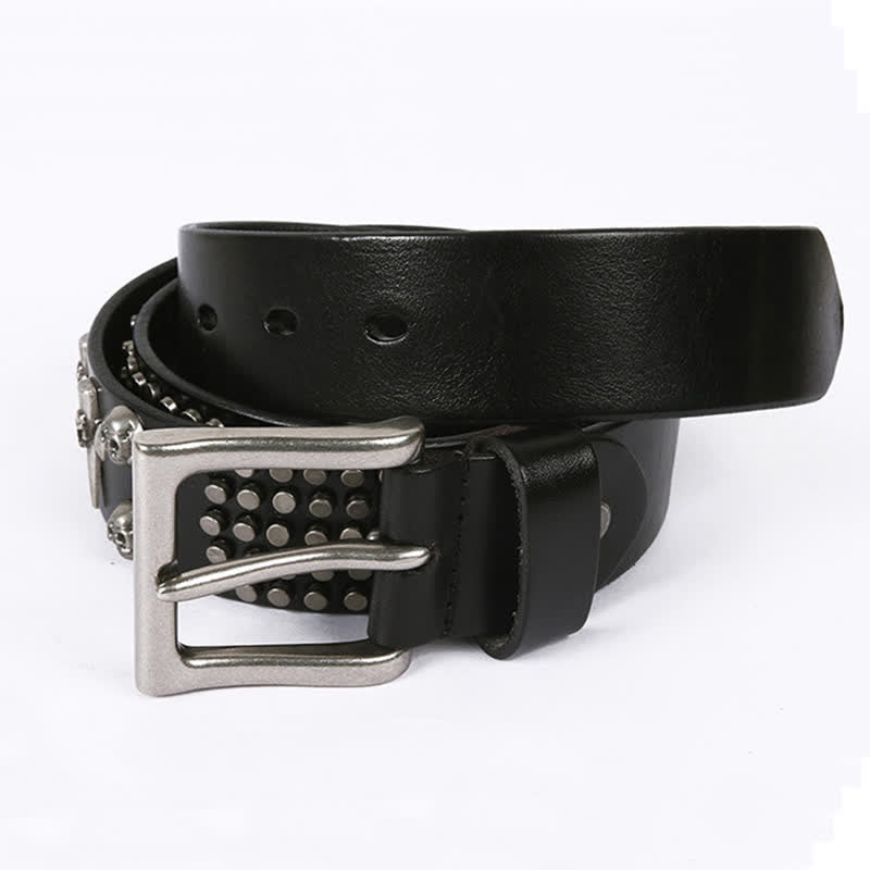 Cintura unisex in pelle con borchie a croce e teschio