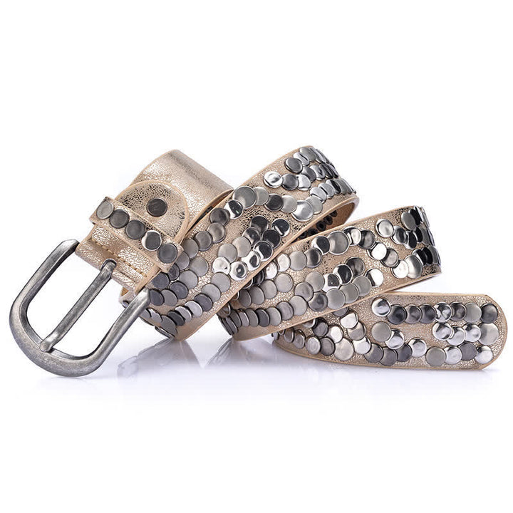 Cintura in pelle con borchie e piastra metallica alla moda da donna