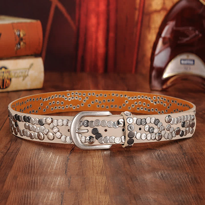 Cintura in pelle con borchie e piastra metallica alla moda da donna