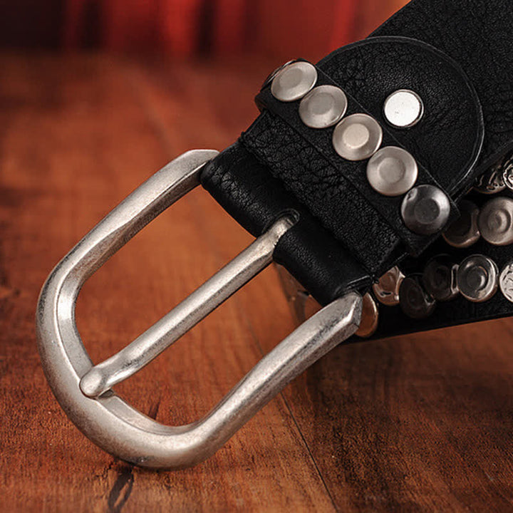 Cintura in pelle con borchie e piastra metallica alla moda da donna