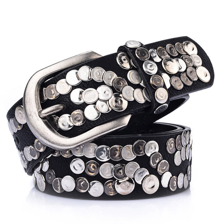 Cintura in pelle con borchie e piastra metallica alla moda da donna