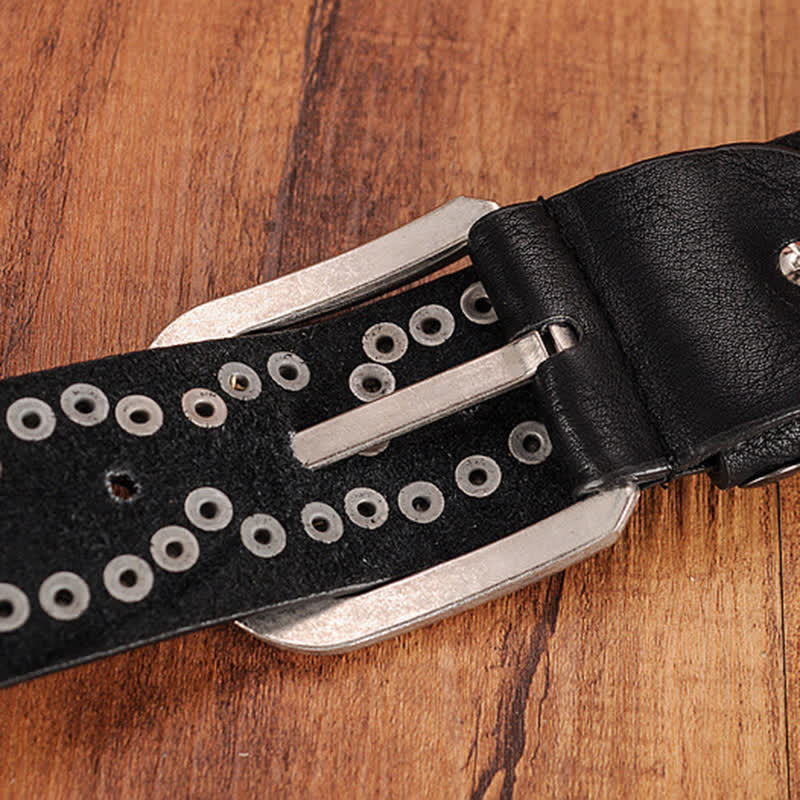 Cintura in pelle con borchie e piastra metallica alla moda da donna