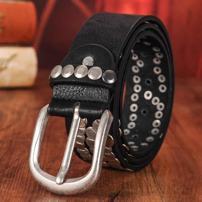 Cintura in pelle con borchie e piastra metallica alla moda da donna