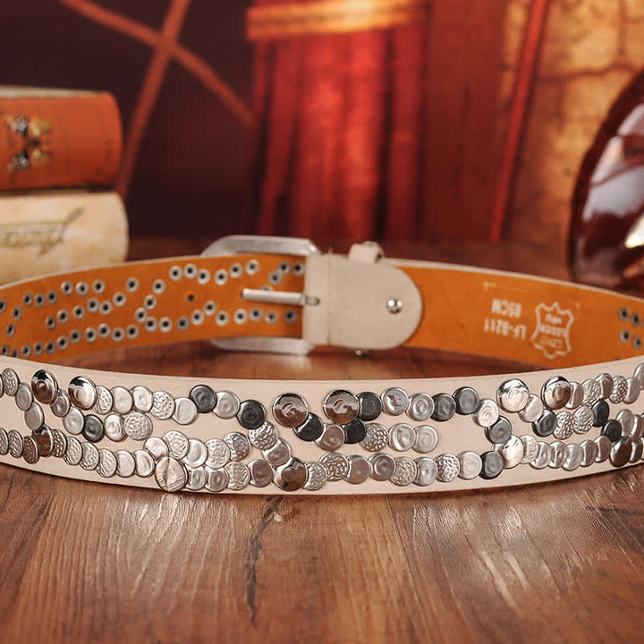 Cintura in pelle con borchie e piastra metallica alla moda da donna