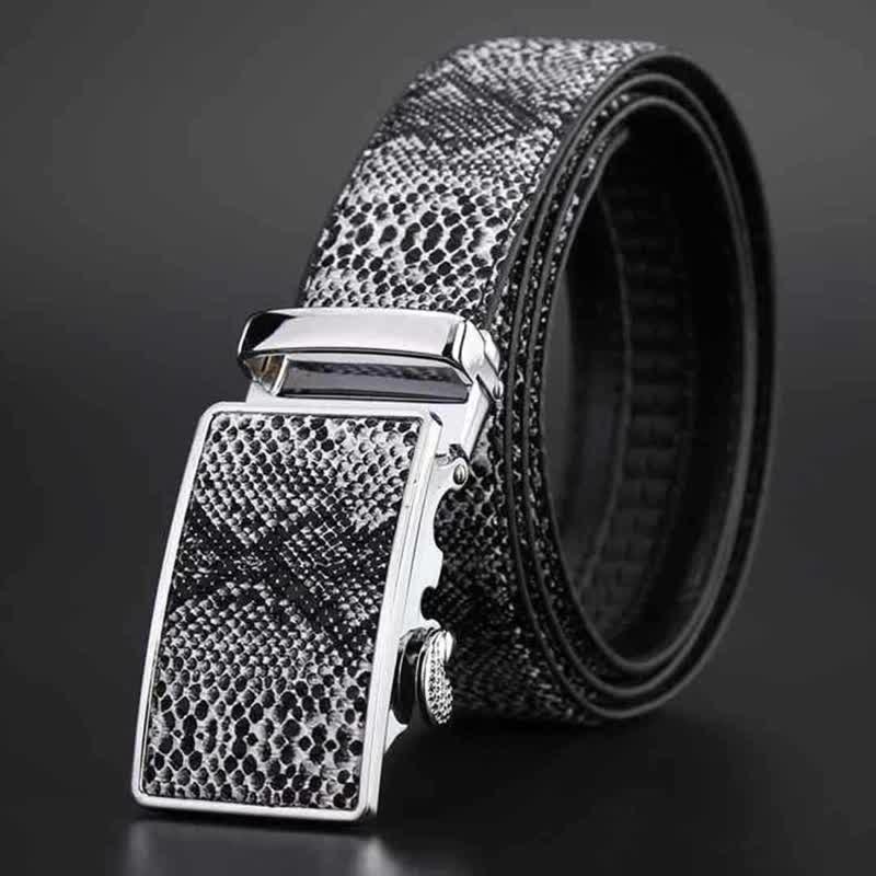 Cintura in pelle con fibbia automatica con motivo a pelle di serpente da uomo - image 5