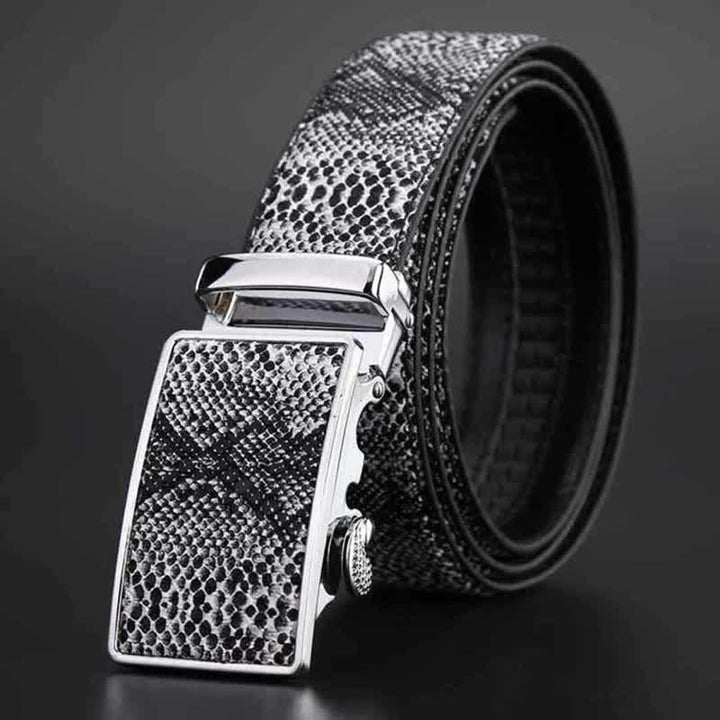 Cintura in pelle con fibbia automatica con motivo a pelle di serpente da uomo - image 5