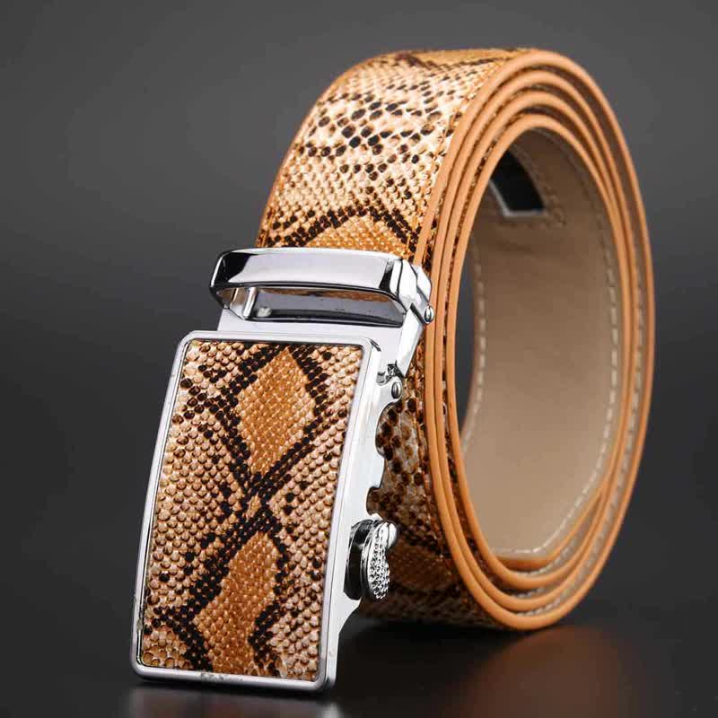 Cintura in pelle con fibbia automatica con motivo a pelle di serpente da uomo - image 1