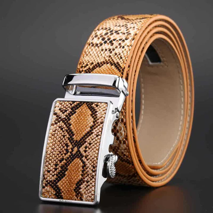 Cintura in pelle con fibbia automatica con motivo a pelle di serpente da uomo - image 1