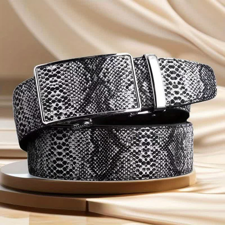 Cintura in pelle con fibbia automatica con motivo a pelle di serpente da uomo - Nero - 44 - image 4