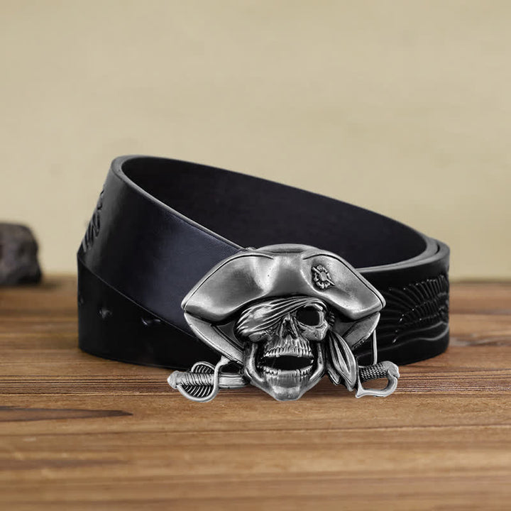 Cintura in pelle con fibbia pirata in stile punk fai da te da uomo - Pirata - Cintura aquila in rilievo nera (38) - image 3